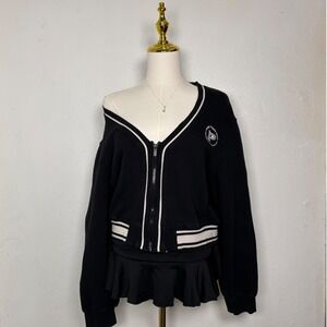 pink victorias secret 2010s sports club black white jersey zip preppy y2k chic